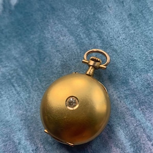 Beautiful  vintage 14k 585 yellow solid gold pocket watch diamond hand painted watch face montre poche gold pendant numbered necklace