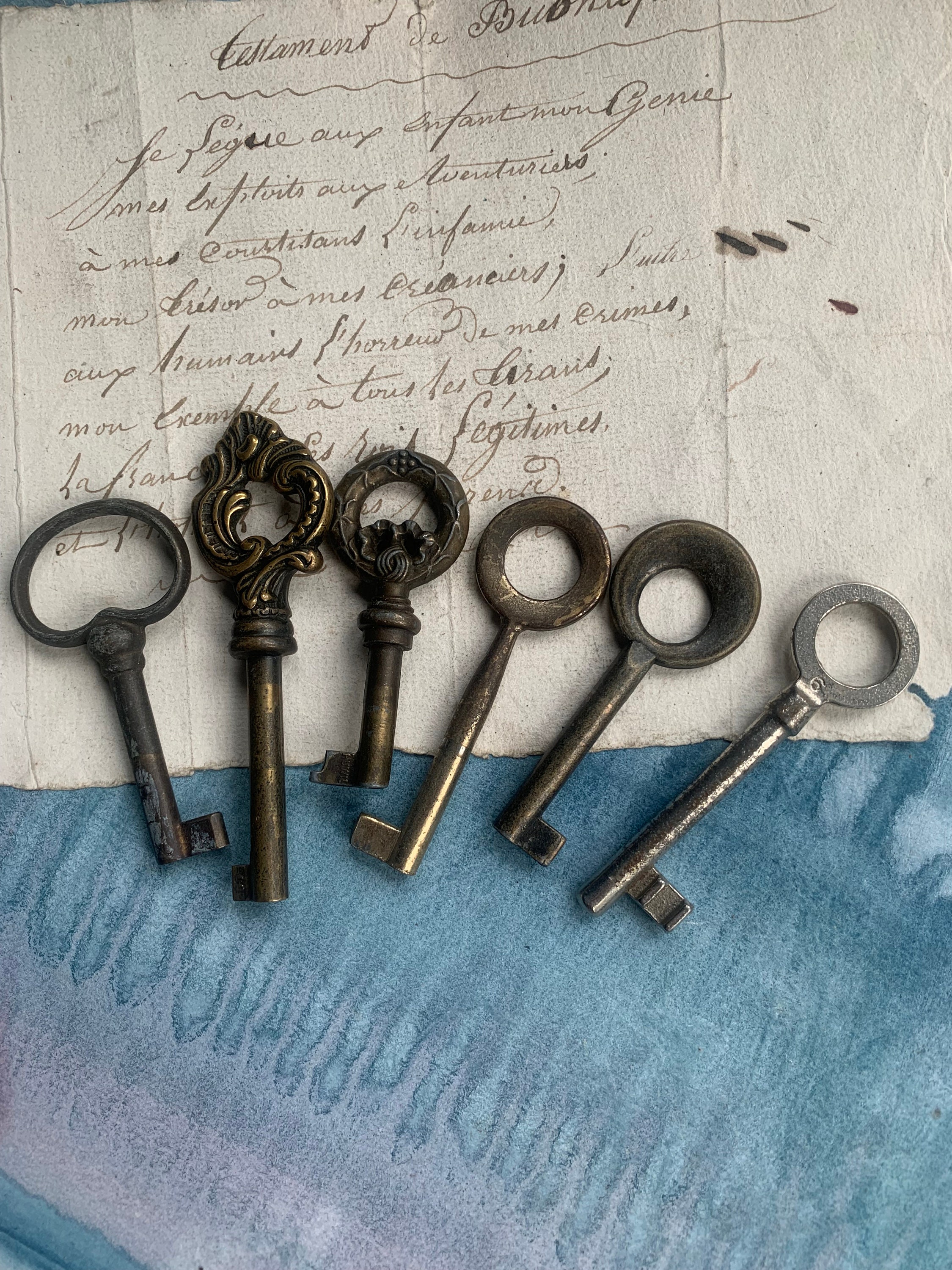 Lot 6Pcs Français Clé de Porte Antique en Métal Lourd Ornée Vieille Squelette Grand Pendentif Décora