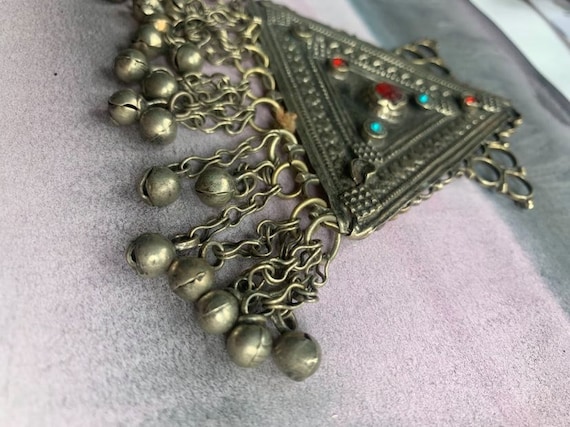 antique hand made solid bronze large pendant ethn… - image 2
