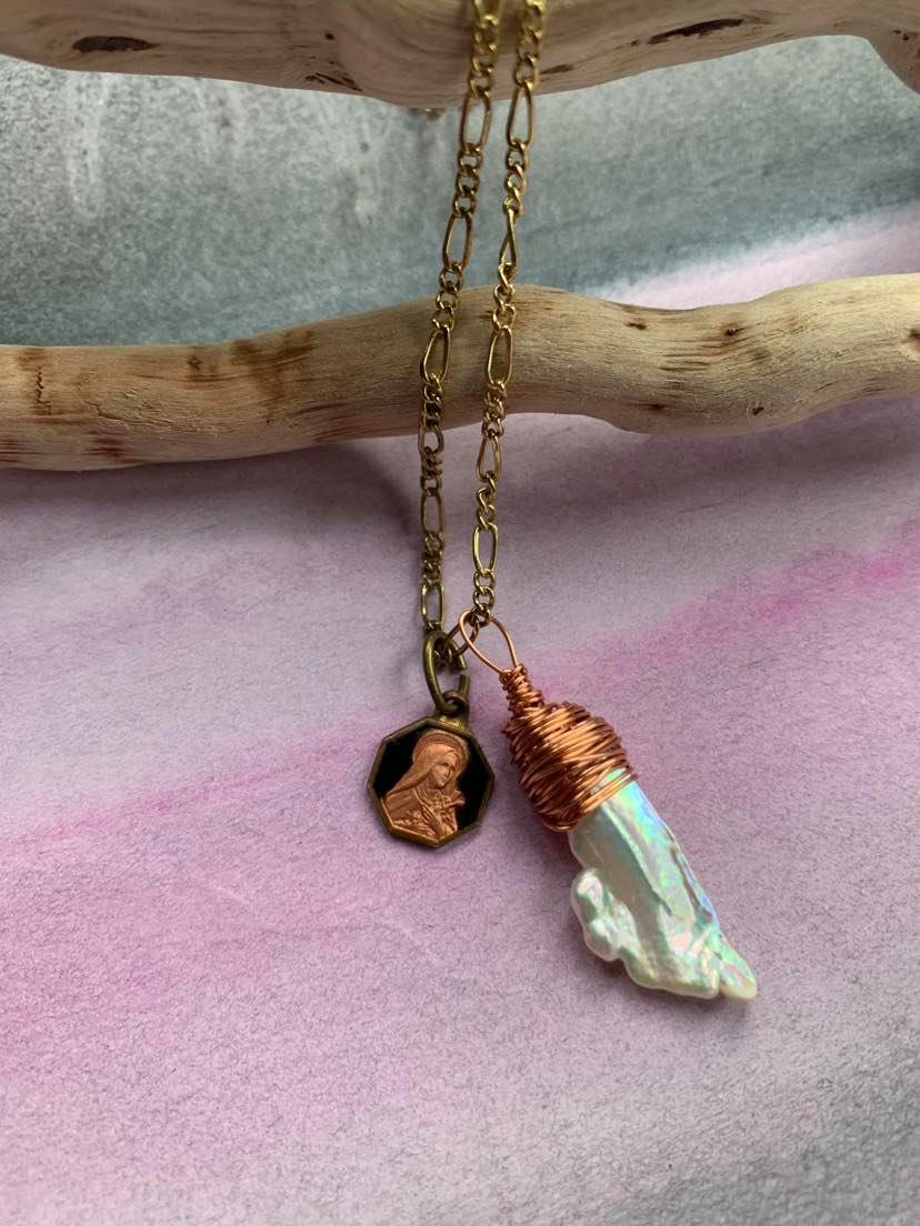 Français Médaille Antique de Vermeil d'or 18K Sainte-Thérèse Baroque Religieuse Grand Pendentif en P