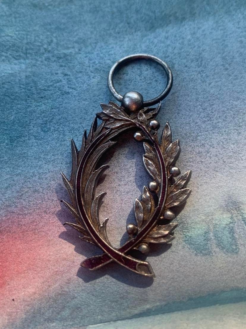 french antique large military medal solid sterling silver enamel medal  pendentif coat of arms old  military medal
