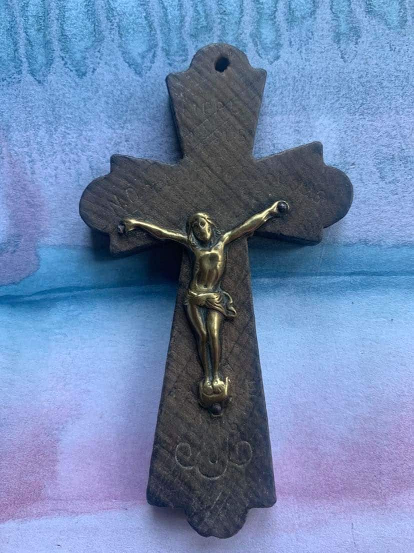 Rare Français Antique Du 19Ème Siècle Sculpté à La Main Grande Croix Cucifix Rosetree en Bois Ornée