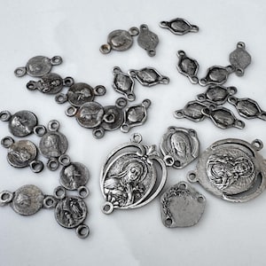 Lot 24 pcs vintage french religious medals old silver Theresa medal solid brass medal pendant Old stock medaille Virgin mary Jusus