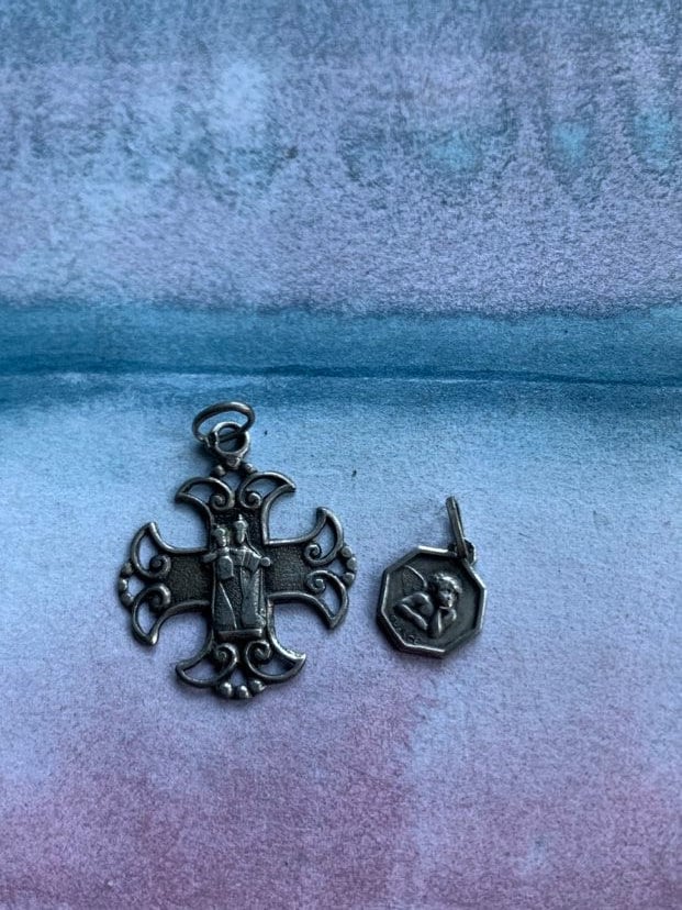 Rare Français Antique Collection de Médaille Religieuse en Argent Sterling Vierge Marie 19Ème Siècle