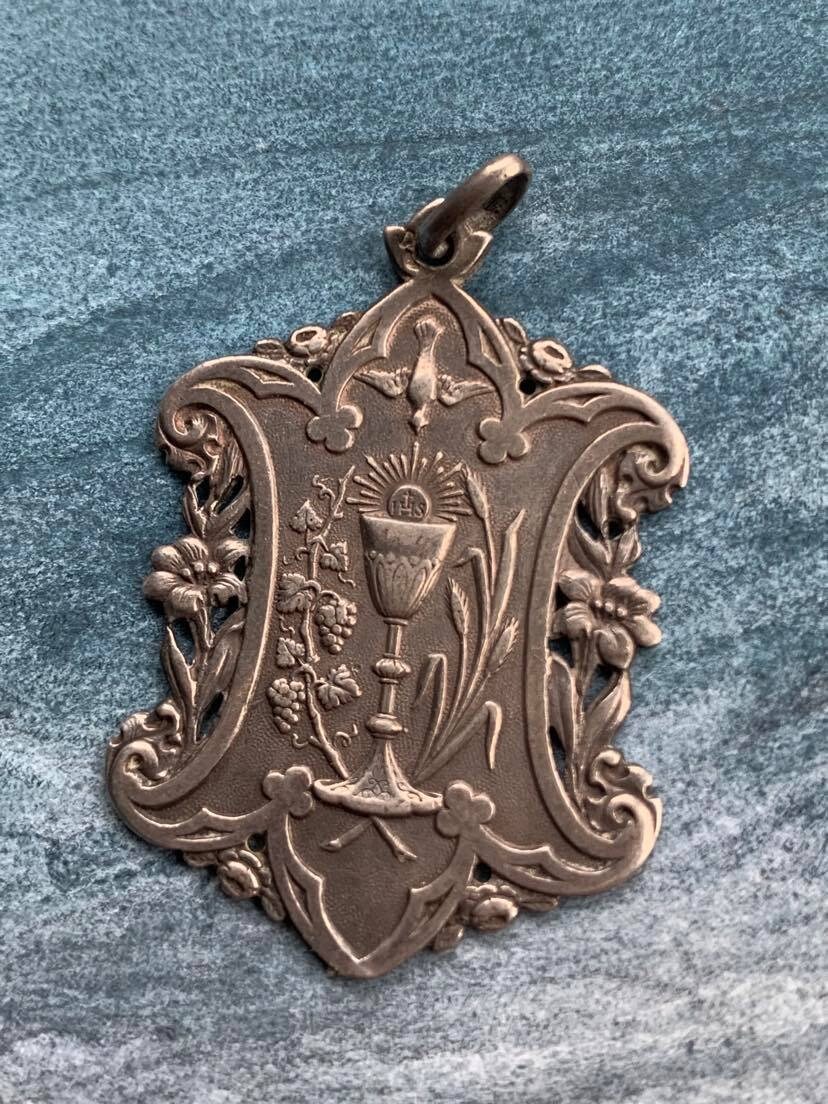 Rare Français Antique 1906S Massif 800 Argent Sculpté Art Nouveau Calice St Esprit Oiseau Religieux