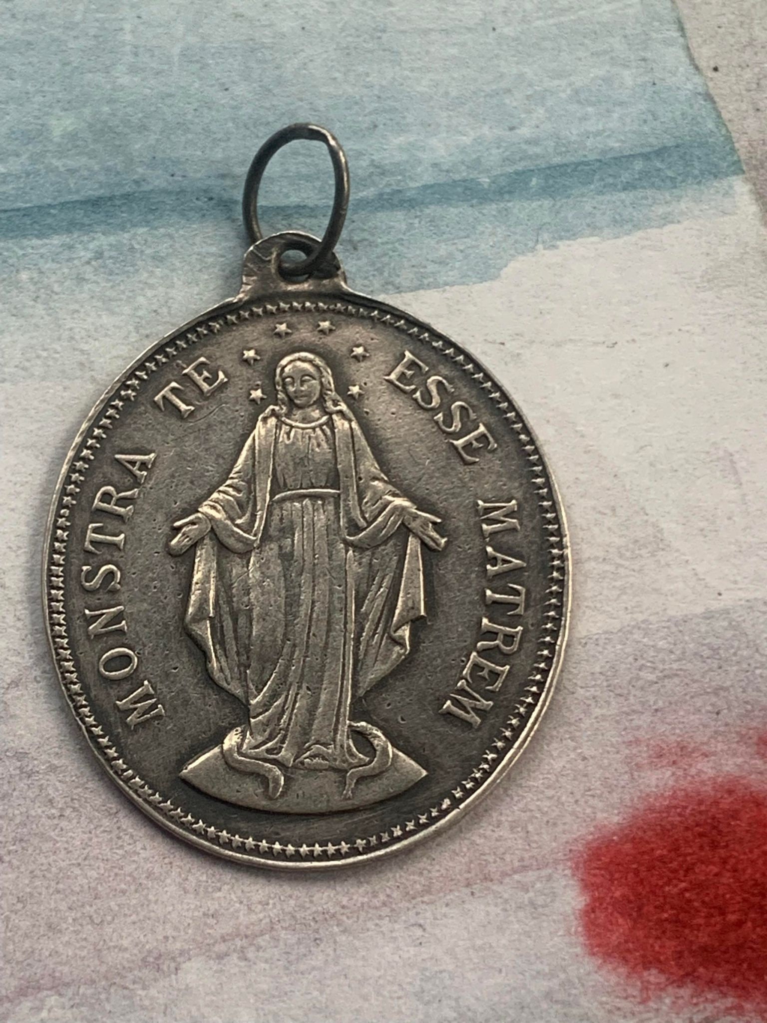 Antique de Collection en Argent Sterling Médaille Religieuse Grande Vierge Marie Médaille Du 19Ème S