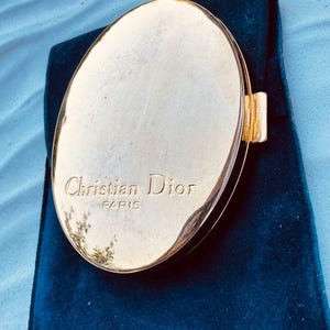 vintage France Paris Christian Dior gold plated Mirror signed double pocket mirror Velvet bag Miroir Dior Or plated ancien