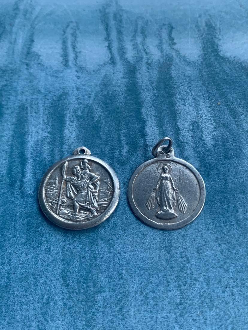 Rare Français Antique Collection en Argent Sterling Médaille Religieuse Vierge Marie Du 19Ème Siècle