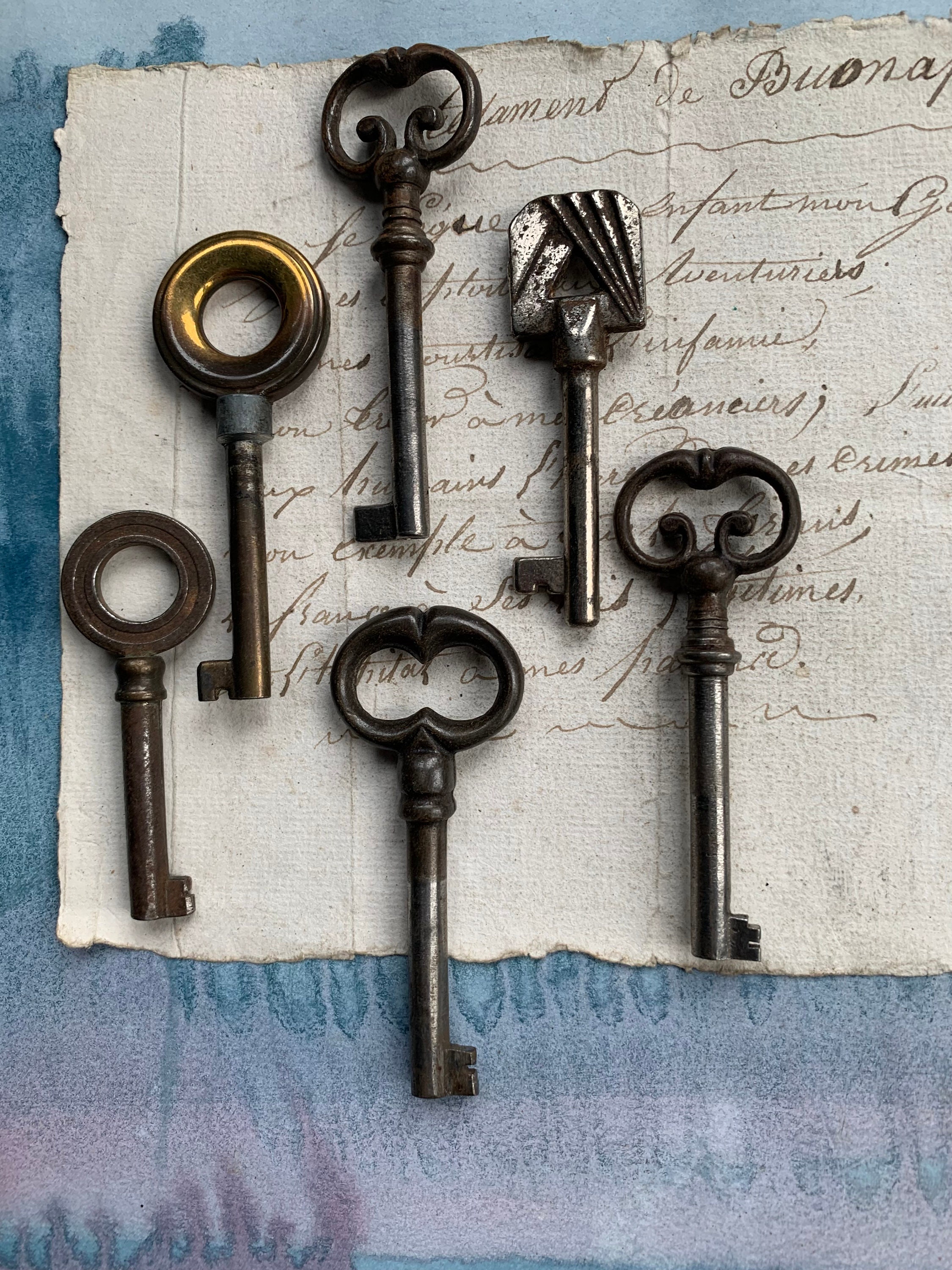 Lot 6Pcs Français Clé de Porte Antique en Métal Lourd Ornée Vieille Squelette Grande Pendentif Décor