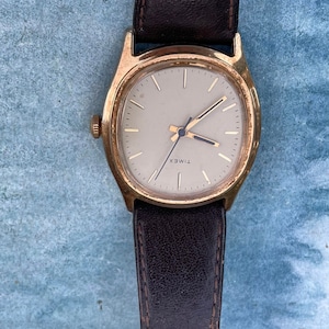 Frans vintage uniseks herenhorloge Timex mechanisch mechanisme Frans horloge leren armband In goede staat