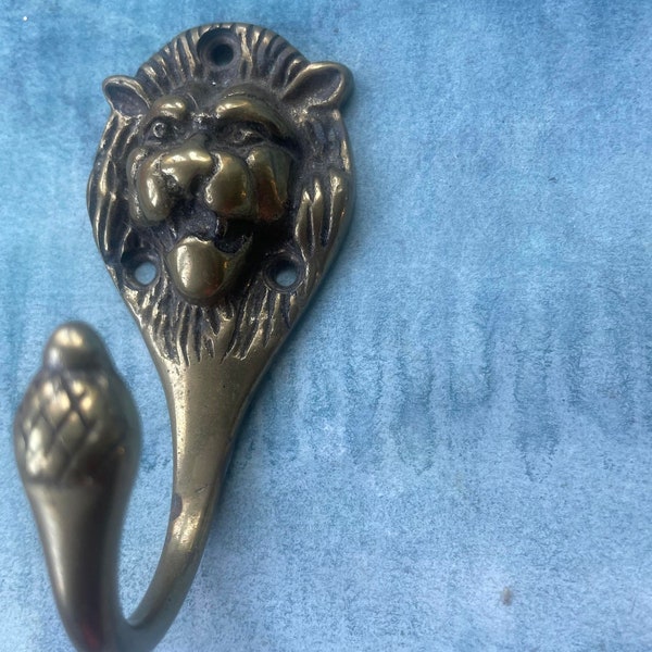 French antique art nouveau  solid bronze  lion hook wall hook engraved animal gold tone bronze hook towel hook napkin hook