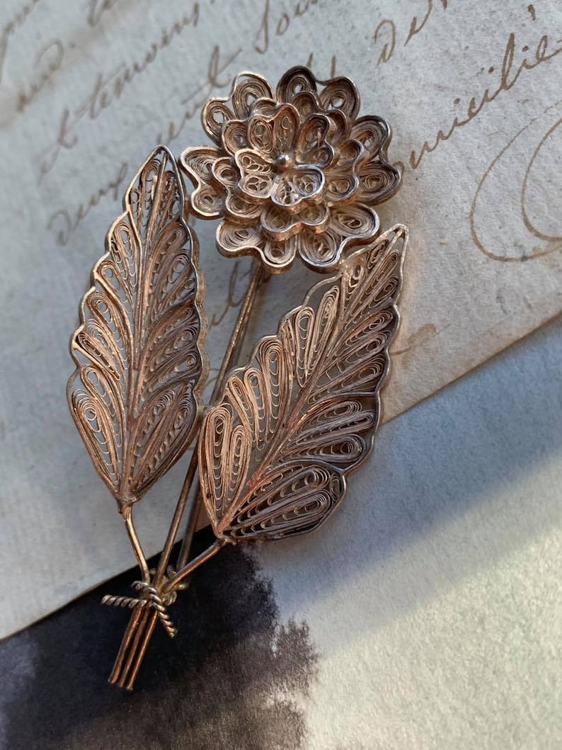 french antique art deco filigree sterling silver 800 solid silver large brooch hand made solid silver floral brooch pin