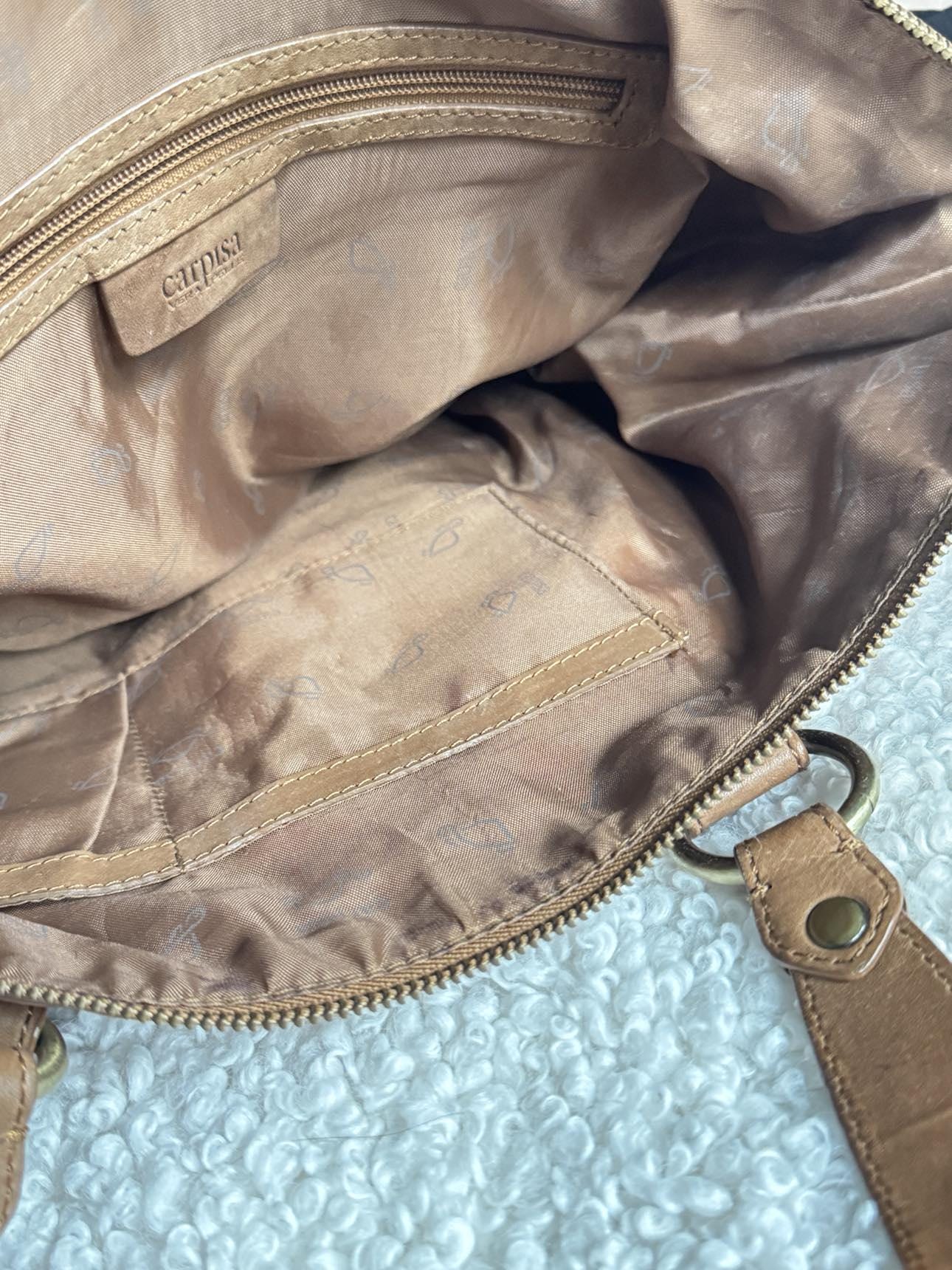 Borsa vintage grande in pelle marrone Made in Italy chiusura in