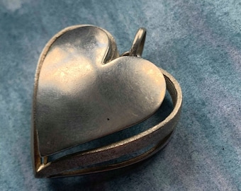 colgante de corazón grande vintage francés colgante tallado en plata de ley 21,2 gramos grande pendentif coeur