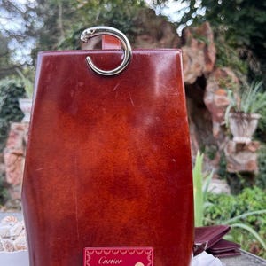 Bolso de mano vintage francés Cartier Panthère de piel, bolso de mano, bolso de alta calidad, bolso de piel marrón y amarilla, hecho en Francia, leopardo oro blanco