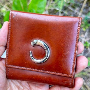 vintage Cartier Panther wallet coin purse High quality brown patent leather Cartier Panthère white gold plated Logo