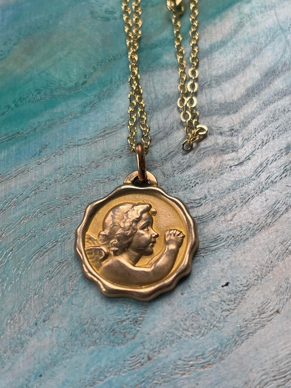français antique 18k sold gold filled Angel relig… - image 1