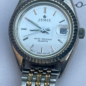 French vintage Jemis  quartz watch France with silver and gold  stainless bracelet excellent working condition roman number  montre