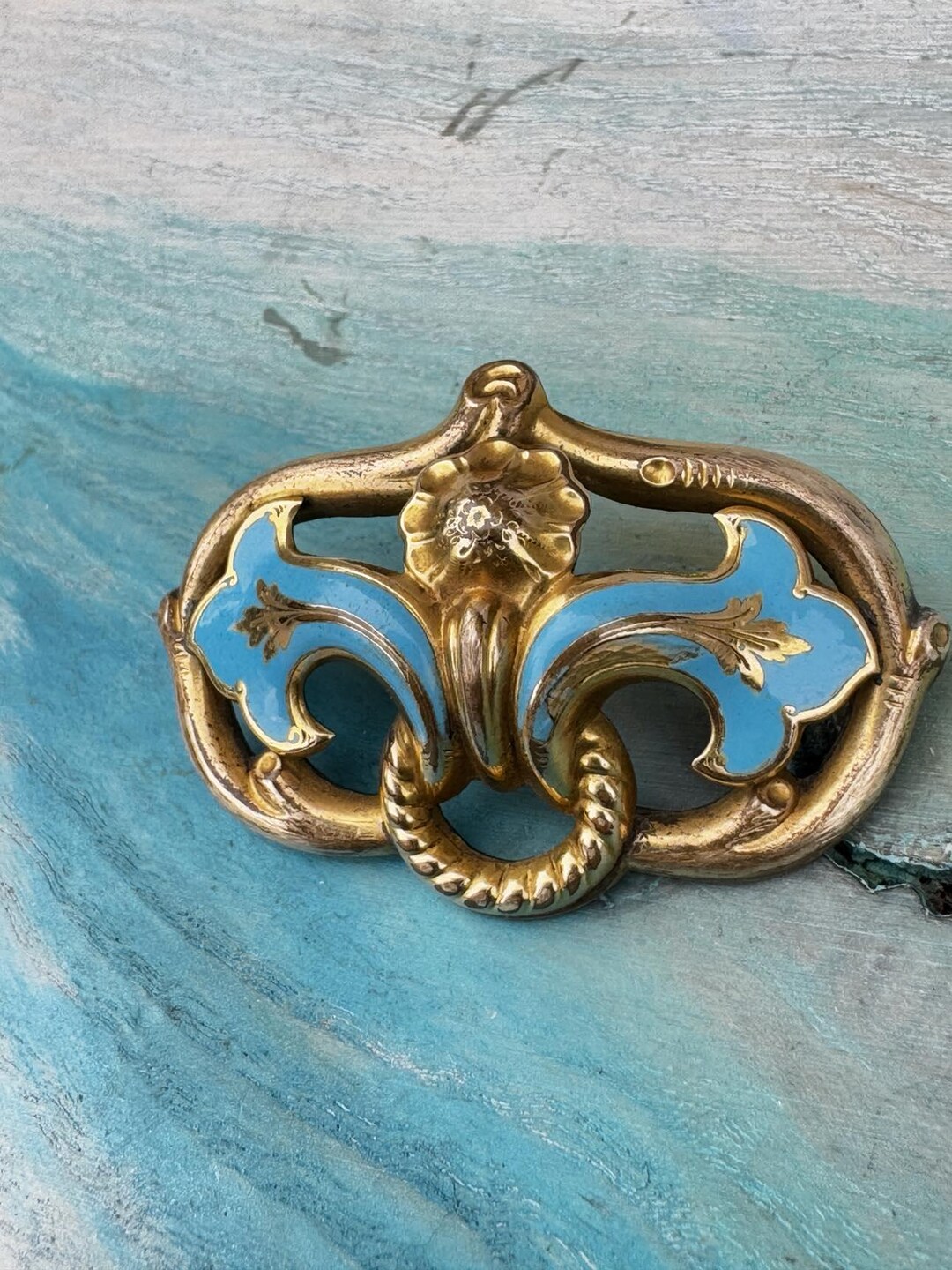 Broche Ancienne Art Nouveau En Vermeil Et Jais - Période Napoléon III - Occasion