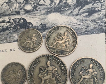 Lot 5pcs français pièces anciennes anciennes des années 1920 - 1929s pièce de bronze ancienne monnaie