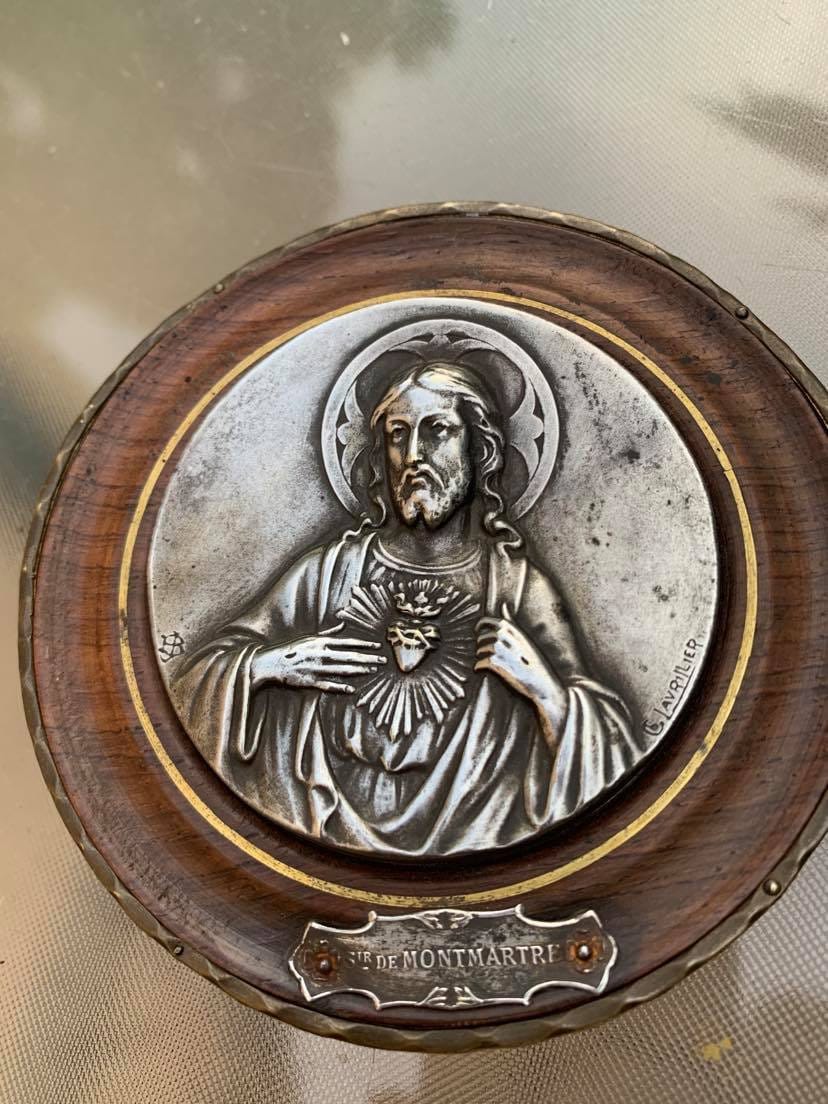 Français Antique Religieux Sir de Montmartre Médaille Signée Relique Reliquaire Christ Notre Seigneu