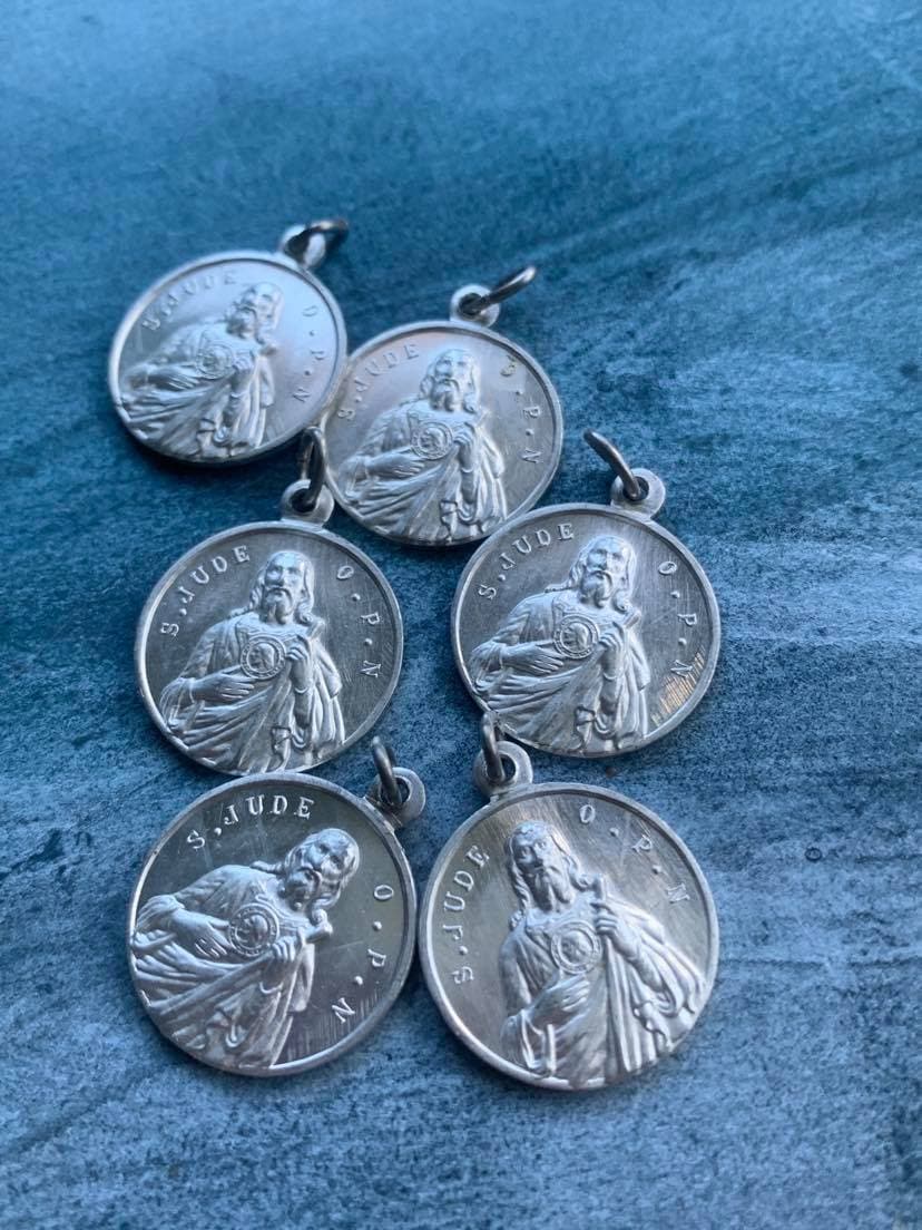 Lot 6Pcs Vintage Français Médaille Religieuse St Jude Sacred Heart Jesus Medal Medaille Pendentif Re