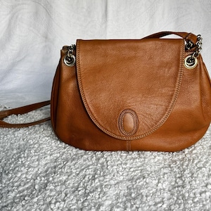 französisch vintage weiche gelbe Leder Umhängetasche Hochwertige Umhängetasche Crossbody Taschen braun gelbe Ledergold Kettentasche made in France