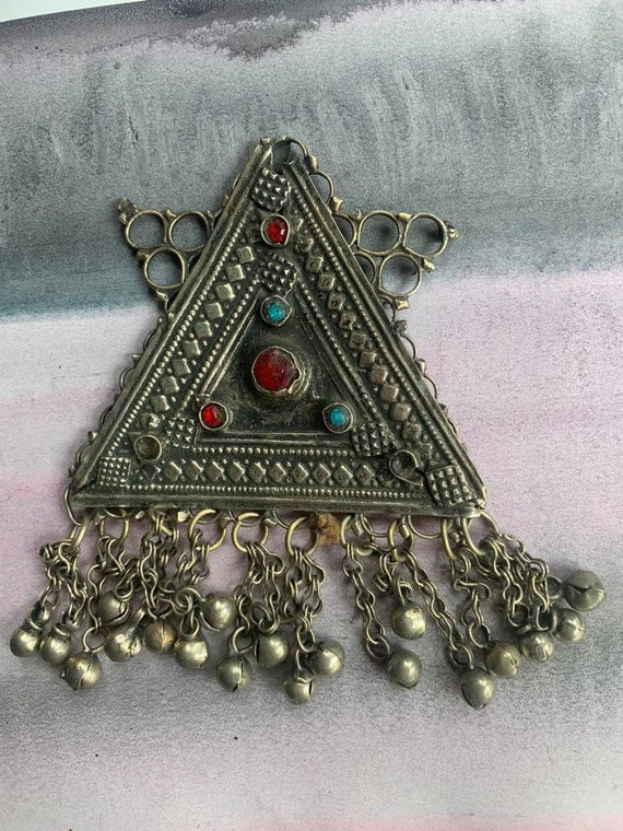 antique hand made solid bronze large pendant ethn… - image 1