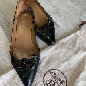 Zapatos vintage franceses Hermes para mujer, piel de cordero negra suave, fabricados en Italia, bolsa guardapolvo, 36 por 5,5