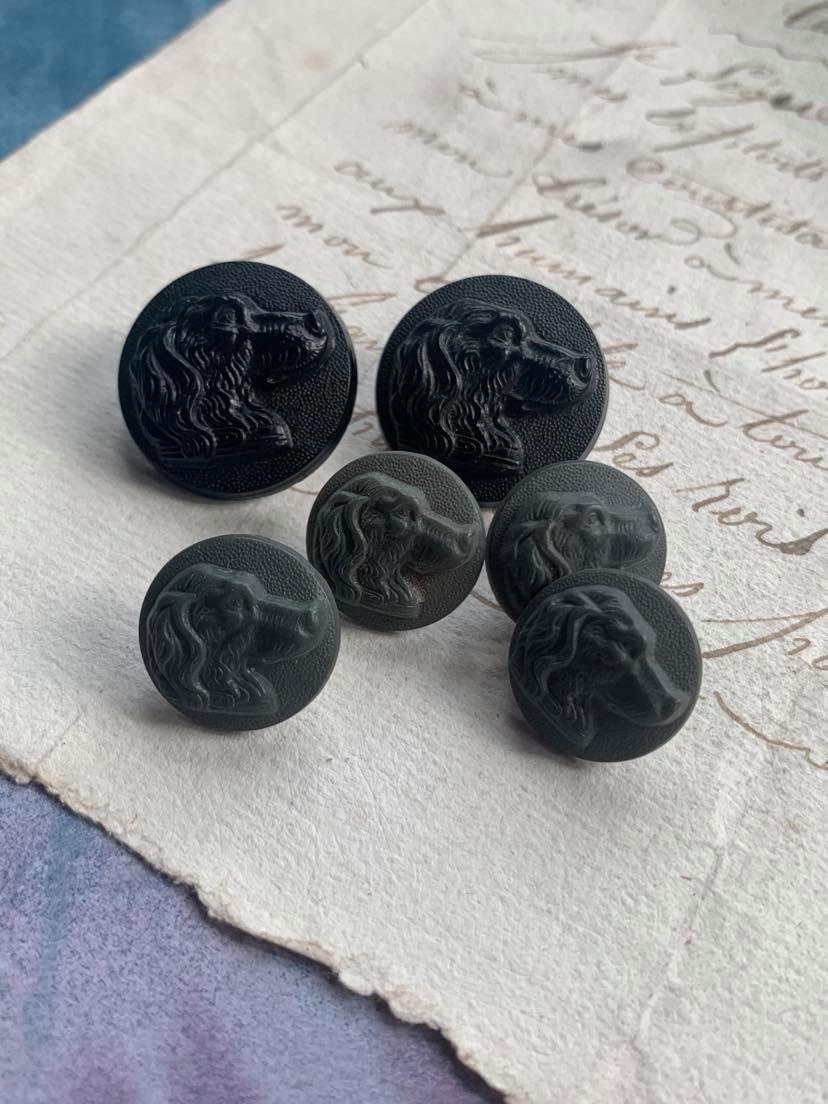 Lot 6Pcs Français Ancien Chien de Chasse Bouton Gris Noir Bakélite Métal Collection Vieux Uniforme M