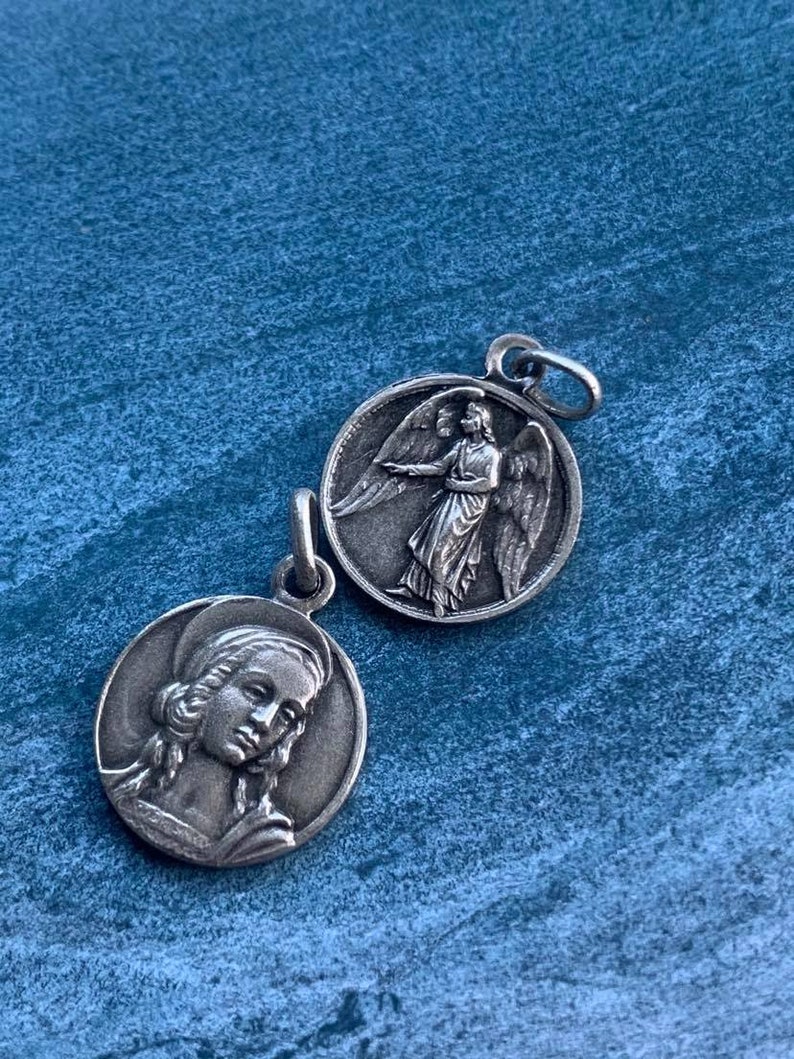 Lot 2pcs french vintage silver tone solid bronze St Anna crown France Saint Anne Made in France Angel ange anna