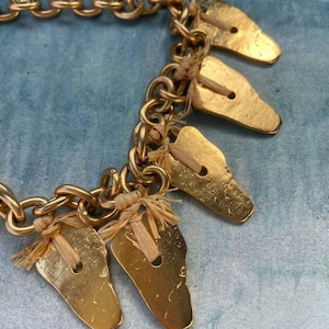 Beautiful Large french design Biche de Bere Paris Necklace matted light gold chip gold pendant  engraved  hammered coin collier