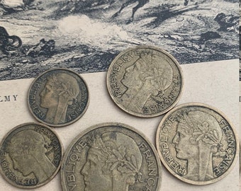Lot 5 pièces pièces de monnaie antiques françaises vintage 10ct années 1930-1939 pièce de bronze vieille monnaie