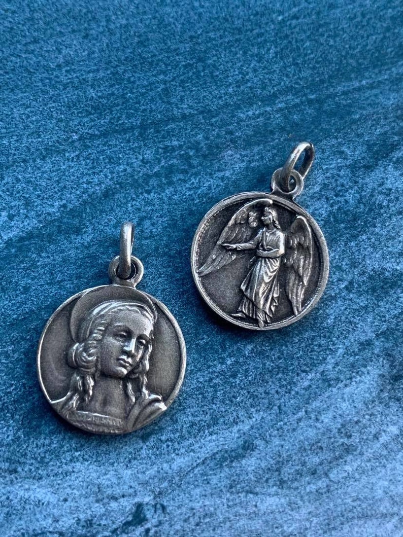 Lot 2pcs french vintage silver tone solid bronze St Anna crown France Saint Anne Made in France Angel ange anna