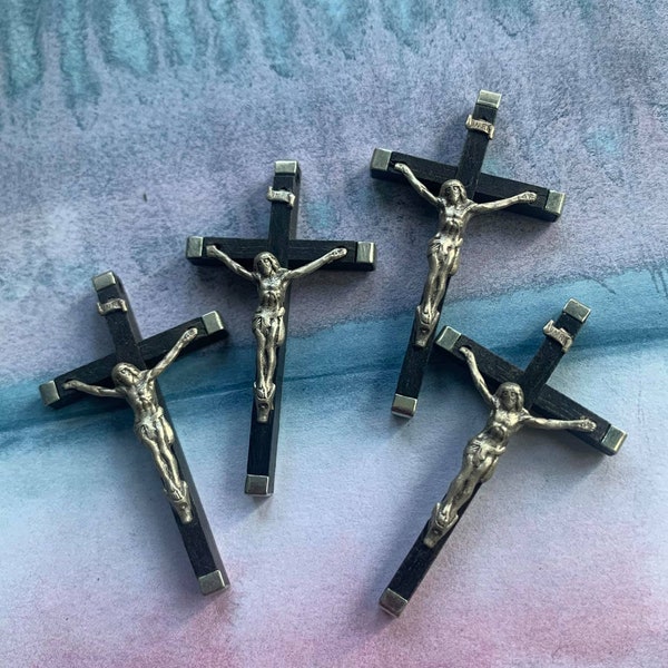 7pcs français vintage rosier bois croix crucifix reliquaire croix collection gravé France