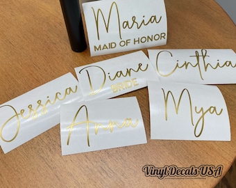 Custom Name Vinyl Decal for Champagne Wedding Glasses, (no glasses sent), Bridesmaids Wine Glass stickers, Personalized Decals, Custom Names
