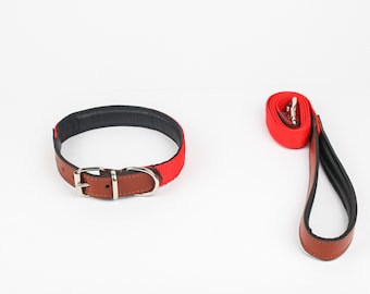 Leather Dog collar and leash set gift for dogs nylon used 4 size and 7 color options