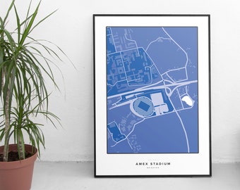 Amex Stadion gepunktete Karte - Brighton and Hove Albion Football Poster/Postkarte