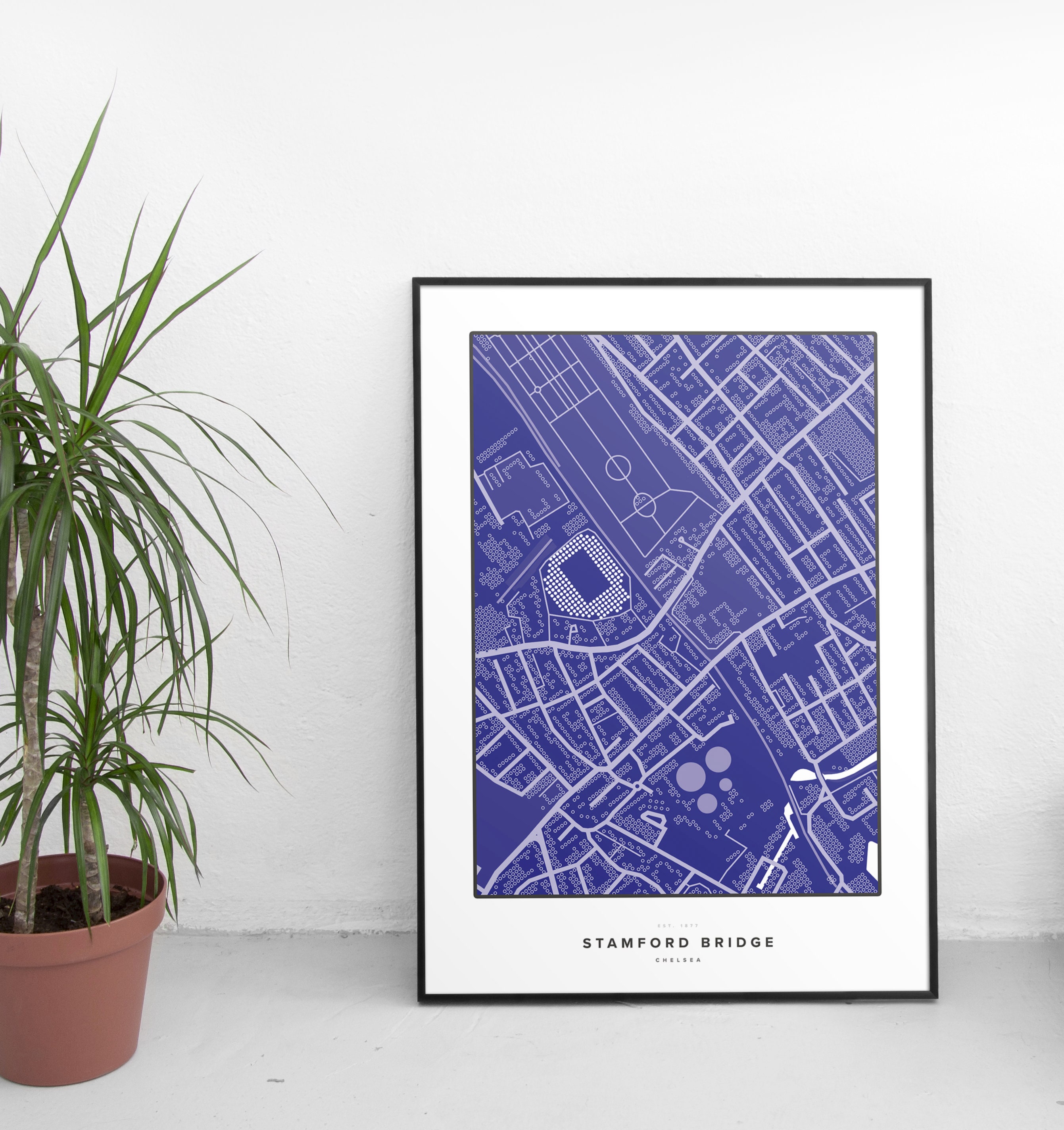Stamford Bridge Stadion gepunktete Karte - Closula Football Poster/Postkarte