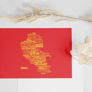 Mappa delle parole sulla musica di Liverpool - Cartolina tipografica