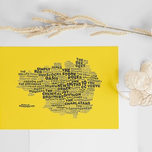 Mappa delle parole sulla musica di Manchester - Cartolina tipografica