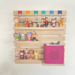 Tonie shelf - | 1 name | 2 names | Desired text wall • Angular pennant - wooden including box holder • magnetic - Toniesregal