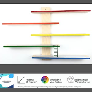 Edurino regal Holz – Buntes Regenbogen Regal für Figuren, Kinderzimmer Aufbewahrung, Handgefertigt und Kindgerecht