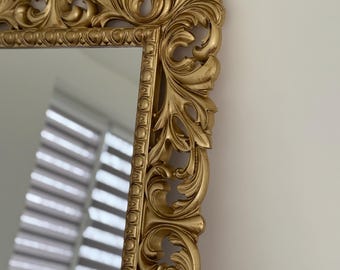Baroque Antique Gold Mirror – Elegant Ornate Wall Mirror, Vintage Style Home Decor, Handcrafted Baroque Mirror – Luxury Frame