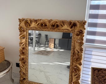 Baroque Antique Gold Mirror – Elegant Ornate Wall Mirror, Vintage Style Home Decor, Handcrafted Baroque Mirror – Luxury Frame