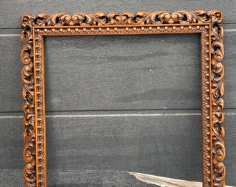 Vintage Ornate Wooden Frame 25.6”x25.6” | Hand Carved Square Picture Frame | Antique Brown Baroque Wall Décor | 24”x24” Inner Opening