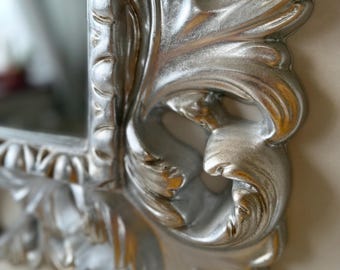 Baroque Antique Silver Mirror – Elegant Ornate Wall Mirror, Vintage Style Home Decor, Handcrafted Baroque Mirror – Luxury Frame