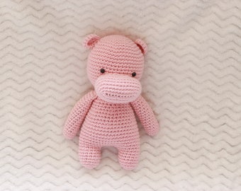 Hippo Amigurumi Crocheted Stuffed Animal (Pink)