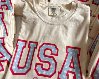 USA Tee, USA bow tee, Coquette USA Shirt, 4th of July Bow Tee, Red White Blue Tee