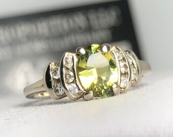 14k Weißgold Damenring mit gelben Saphir und Diamanten
